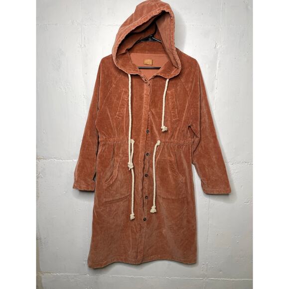 POL Womens Corduroy Long Jacket Rust Orange Size Small Hooded Button Down - Picture 1 of 7